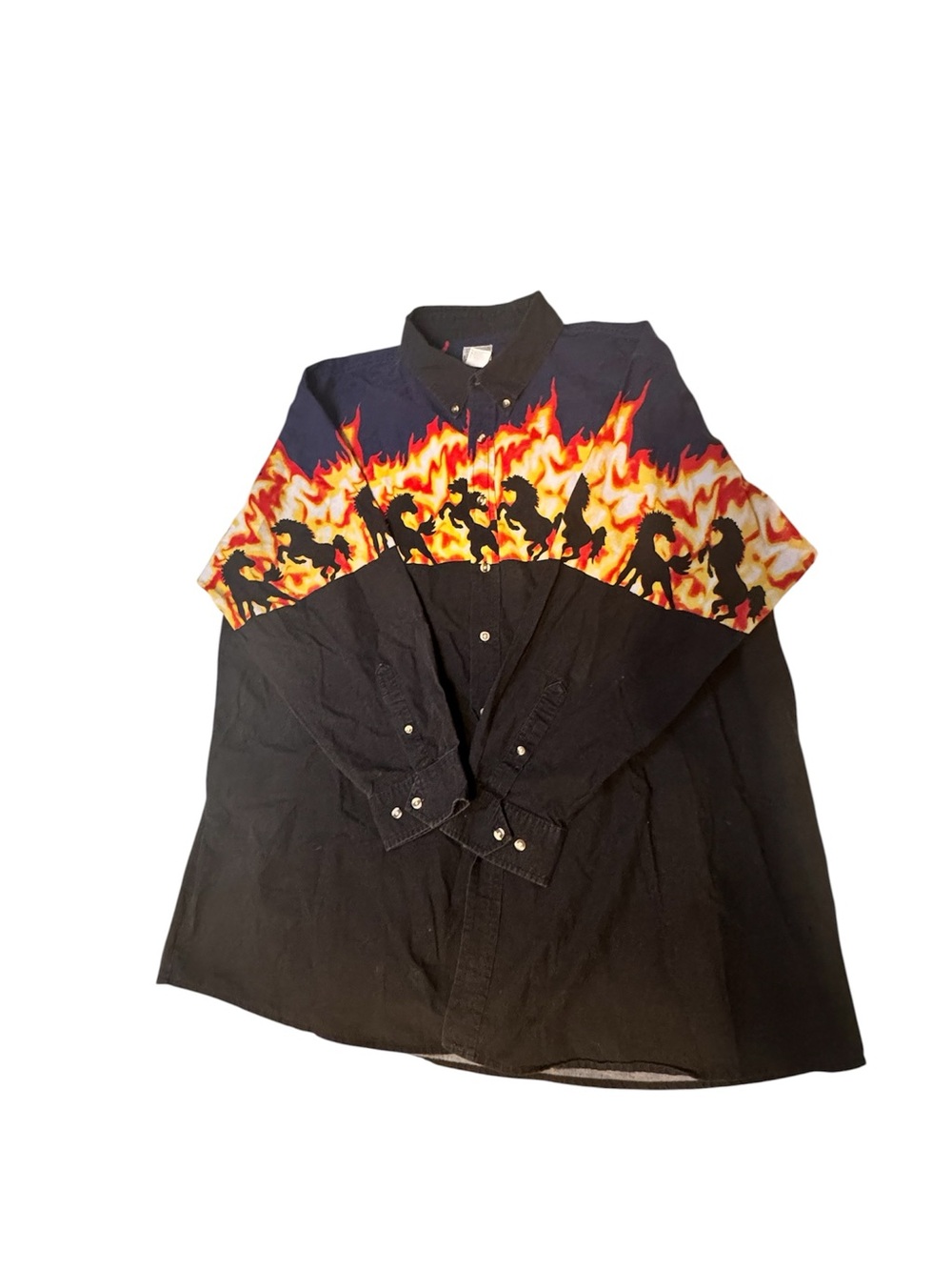 Express Rider Vintage Flame Border Button-Up Shirt in Black, Red, Yellow Sz 3XL